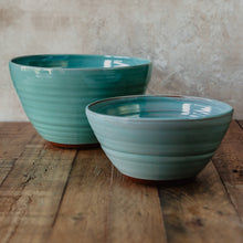 Load image into Gallery viewer, 2 large turquoise pottery bowls
