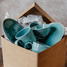 Load image into Gallery viewer, Turquoise pottery in a brown gift box
